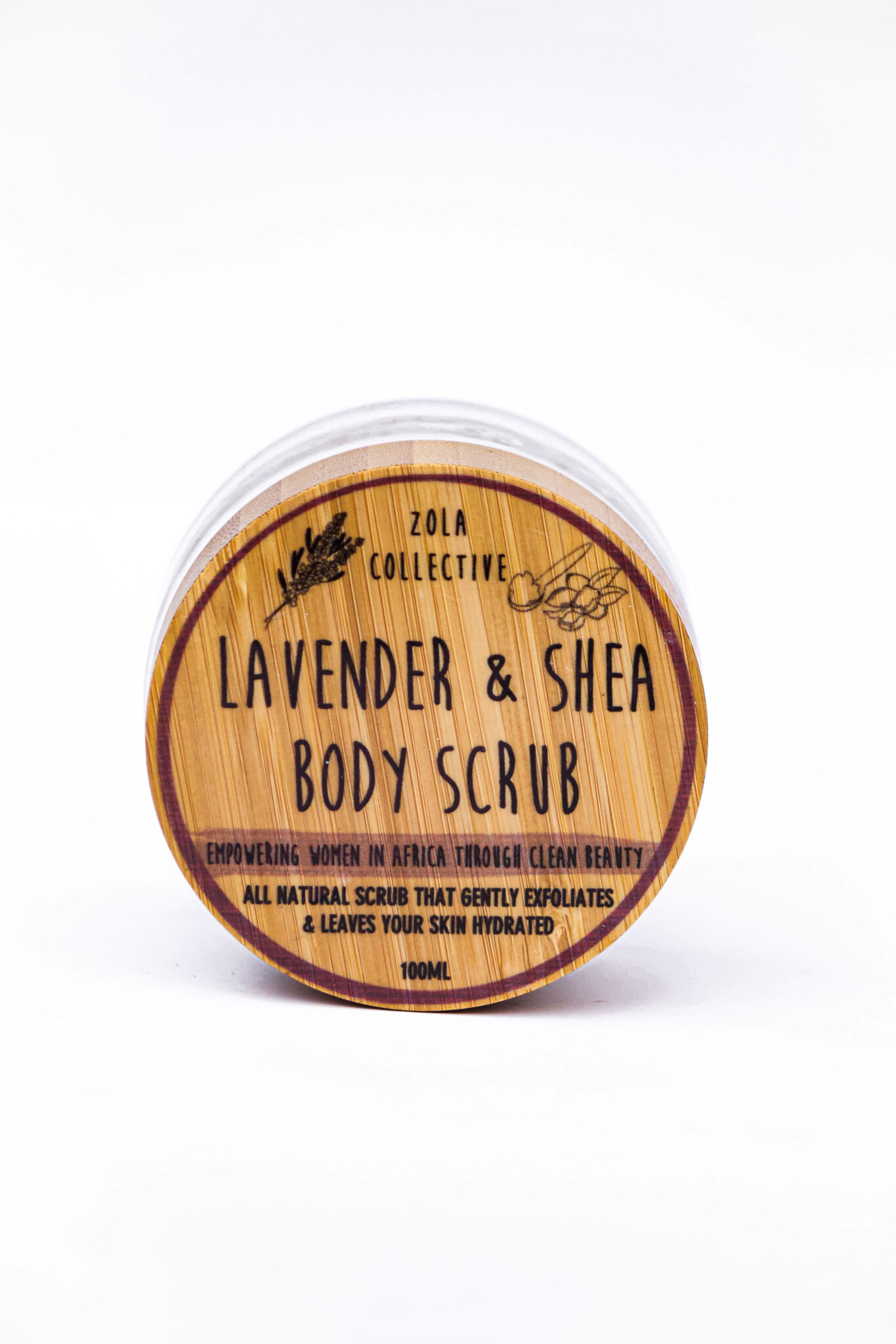 A jar of lavender and Shea ExfoliatingScrub